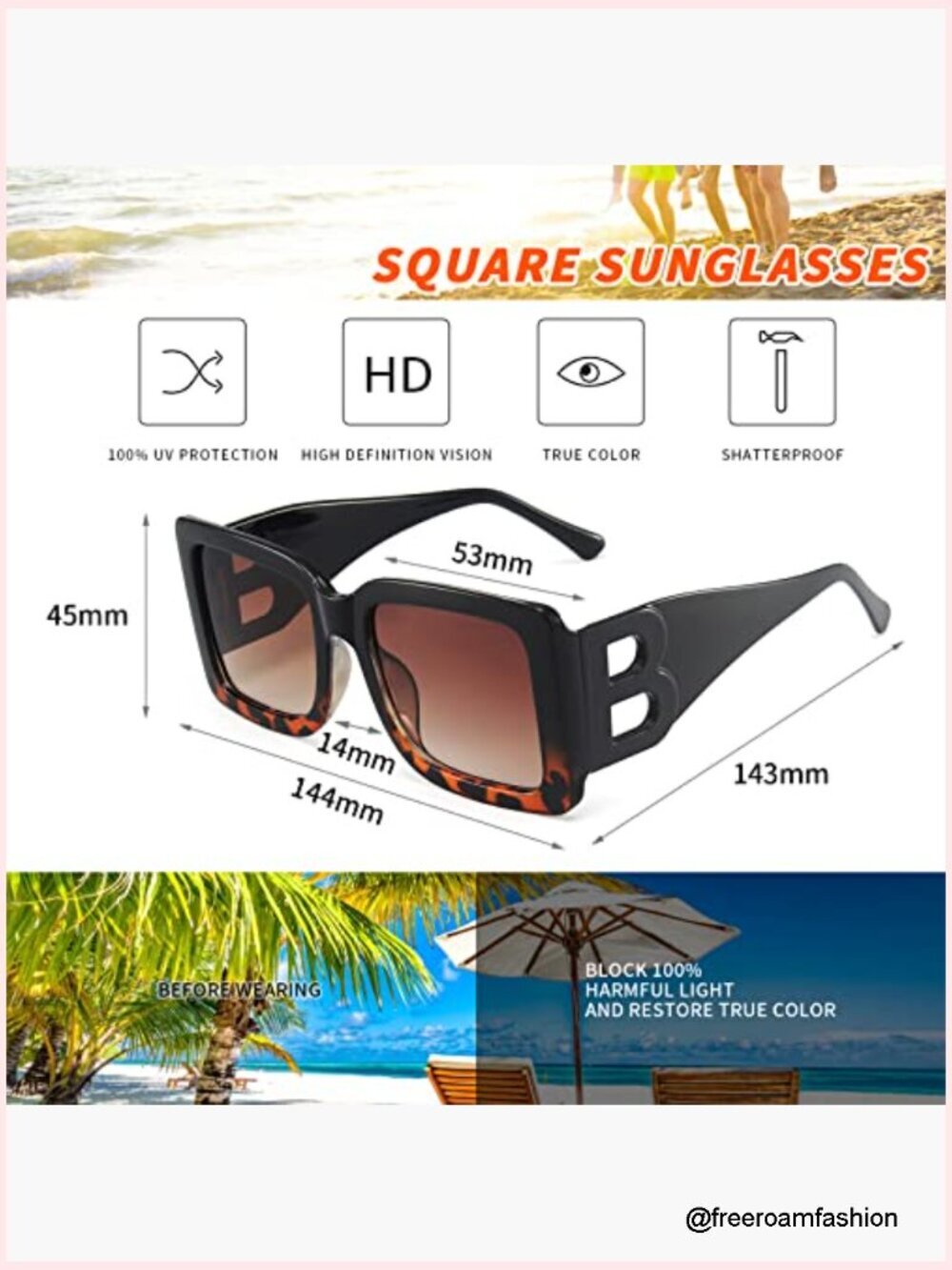 3pk Oversized Square Sunglasses UV Protection Trendy Bulk - Picture 3 of 7